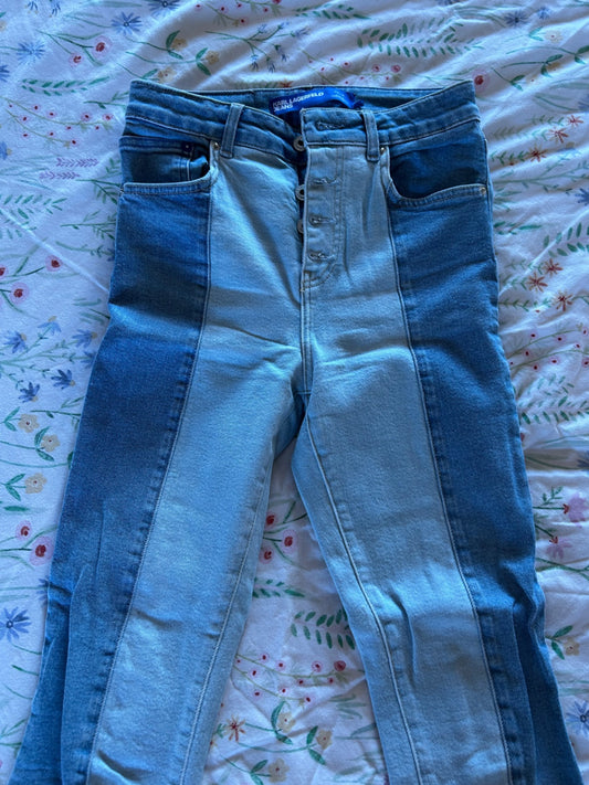 Karl Lagerfeld two tone mid blue denim pants 26x32