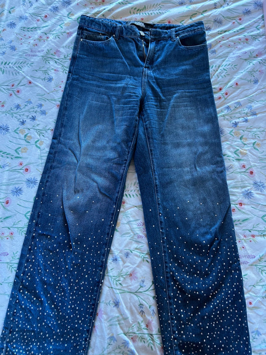 Karl Lagerfeld mid blue rhinestone denim pants 26x32