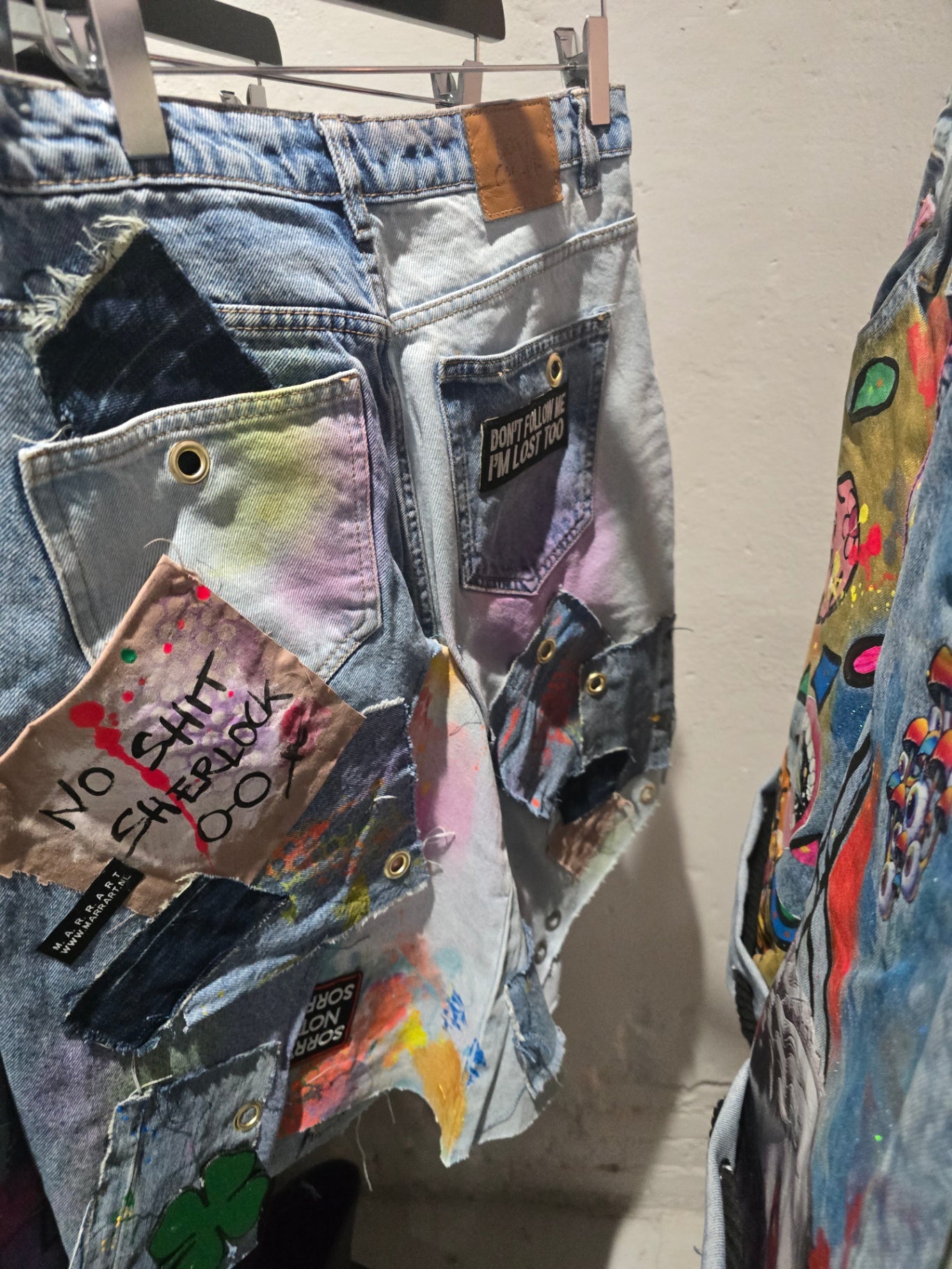 Trippy Festival light blue handpainted denim skirt M/L- by Ma.r.r.art