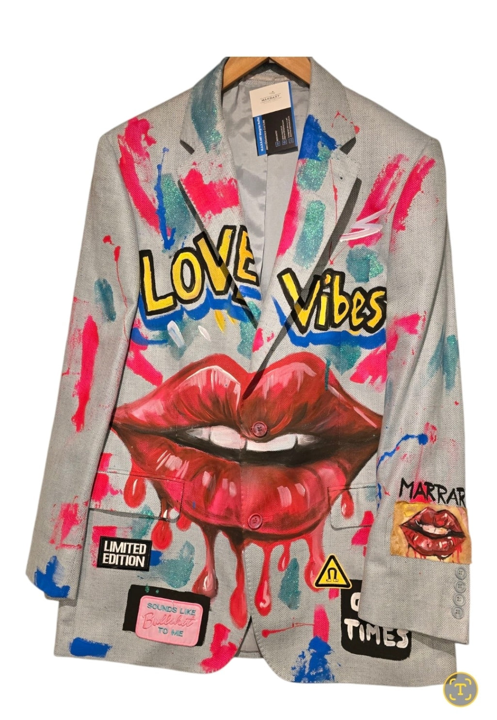 Love vibes grey blazer OS- By M.a.r.r.art