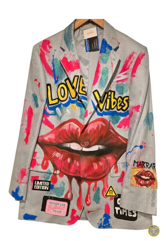 Love vibes grey blazer OS- By M.a.r.r.art