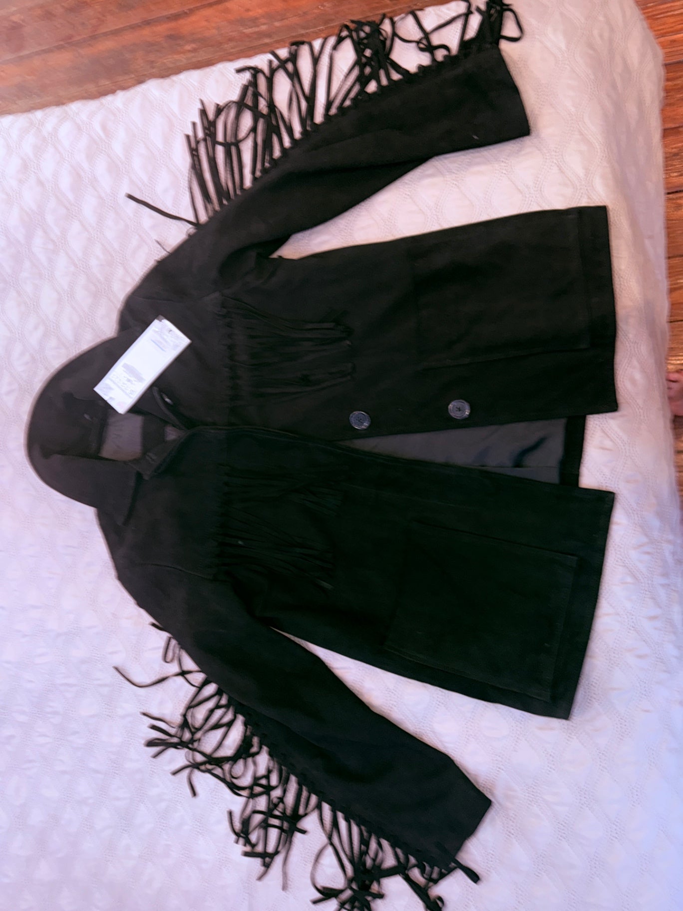 Zara black leather collection fringe jacket S