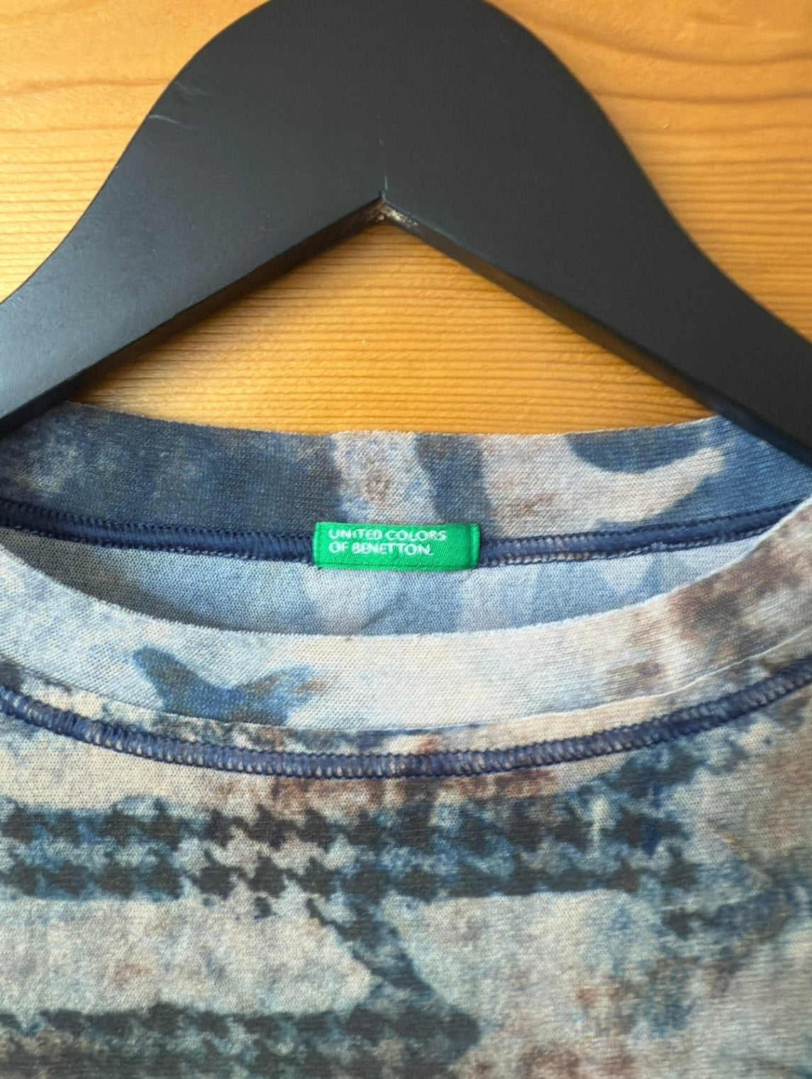 Vintage blue graphic mesh top S