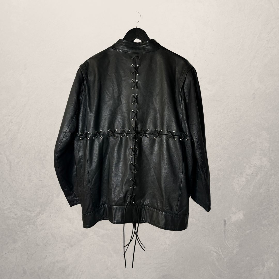 Vintage	black	leather + rings	UPCYCLED jacket short	M	- by SESE