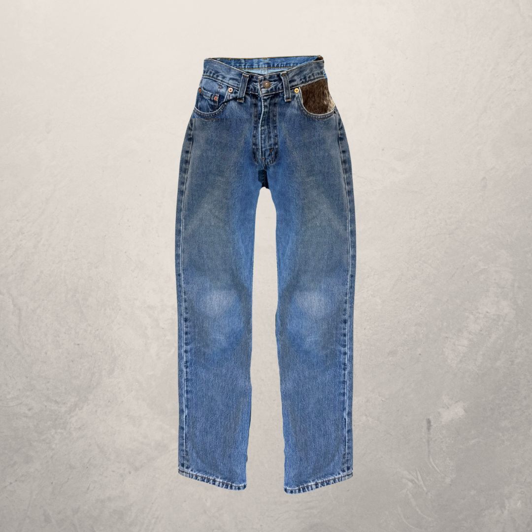 Levis	blue	cotton + cow skin	UPCYCLED jeans 2	XS	- by SESE