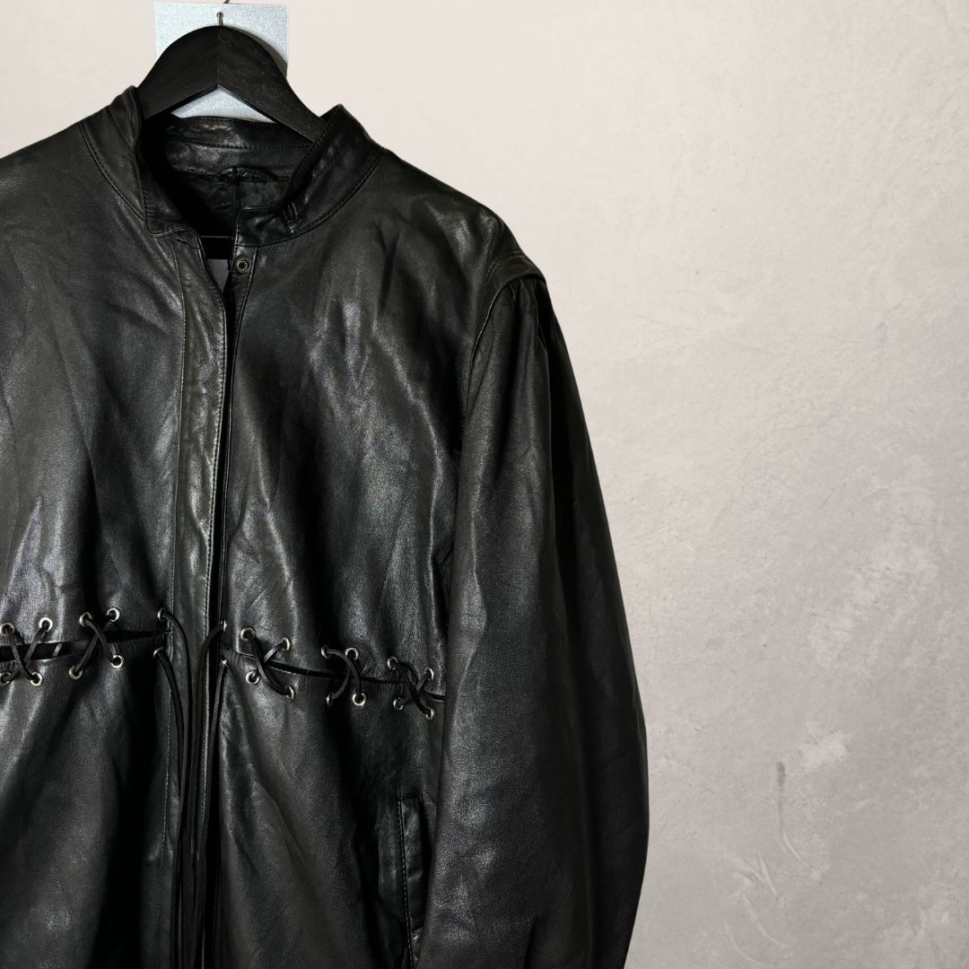 Vintage	black	leather + rings	UPCYCLED jacket short	M	- by SESE