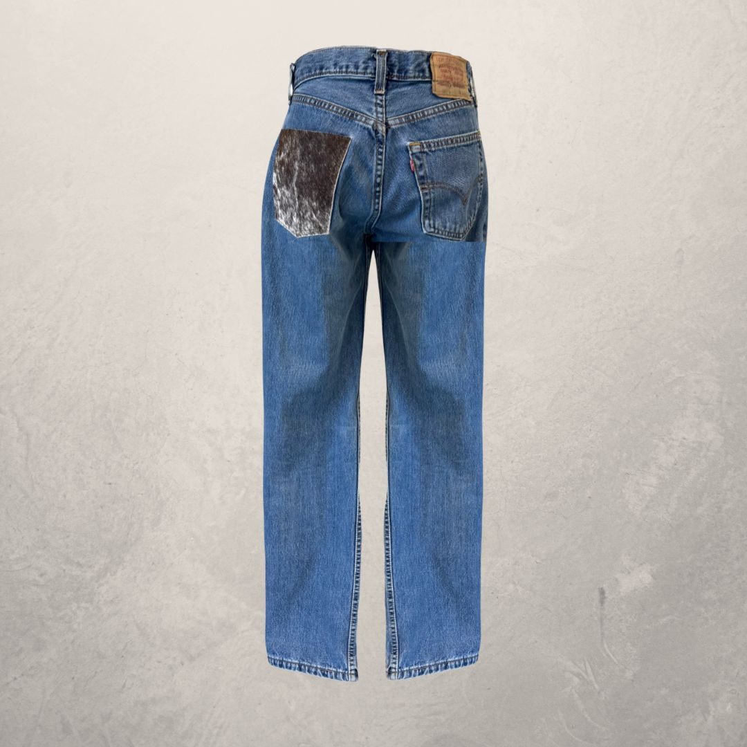 Levis	blue	cotton + cow skin	UPCYCLED jeans 2	XS	- by SESE