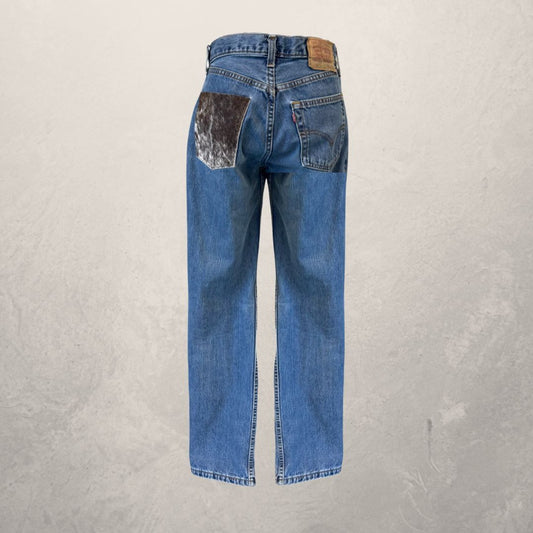 Levis	blue	cotton + cow skin	UPCYCLED jeans 2	XS	- by SESE