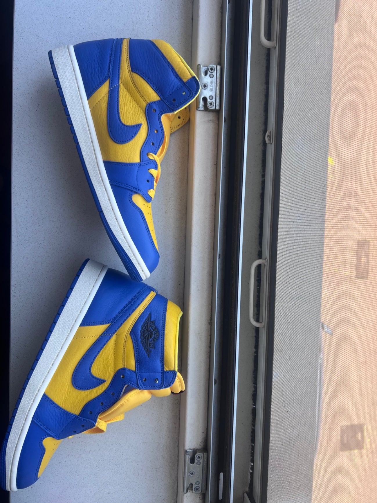 Nike blue and yellow Air Jordan 1 Retro High OG Reverse Laney sneakers 42