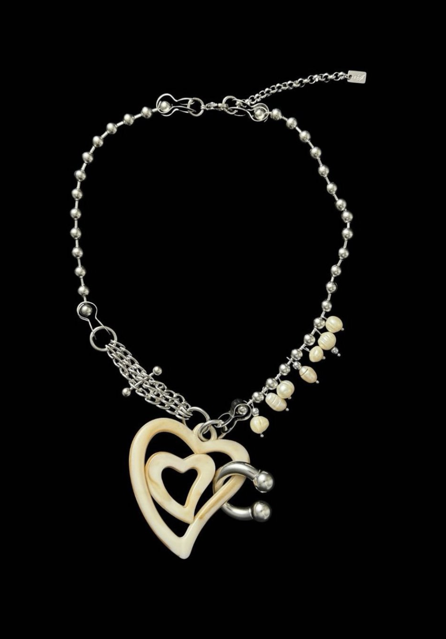 UPCYCLED DOUBLE HEART NECKLACE - by weARCHIVE