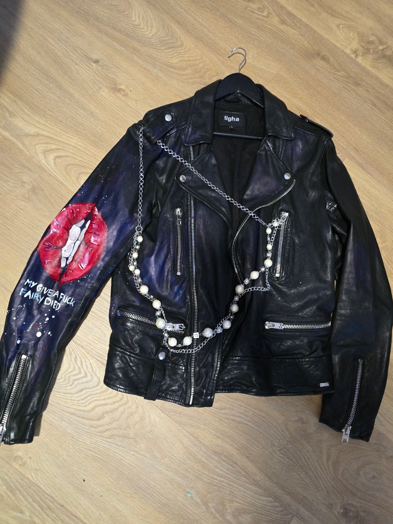 M.A.R.R.ART my give a fuck fairy died black leather jacket L 