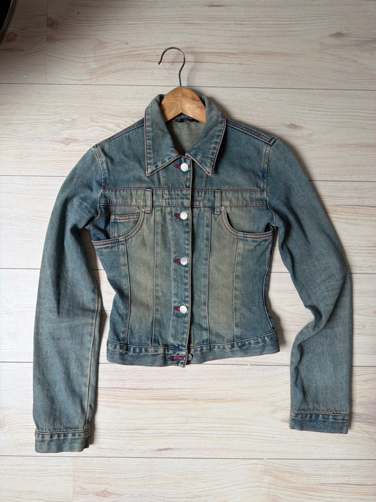 Blosh blue denim jacket with faded accents S