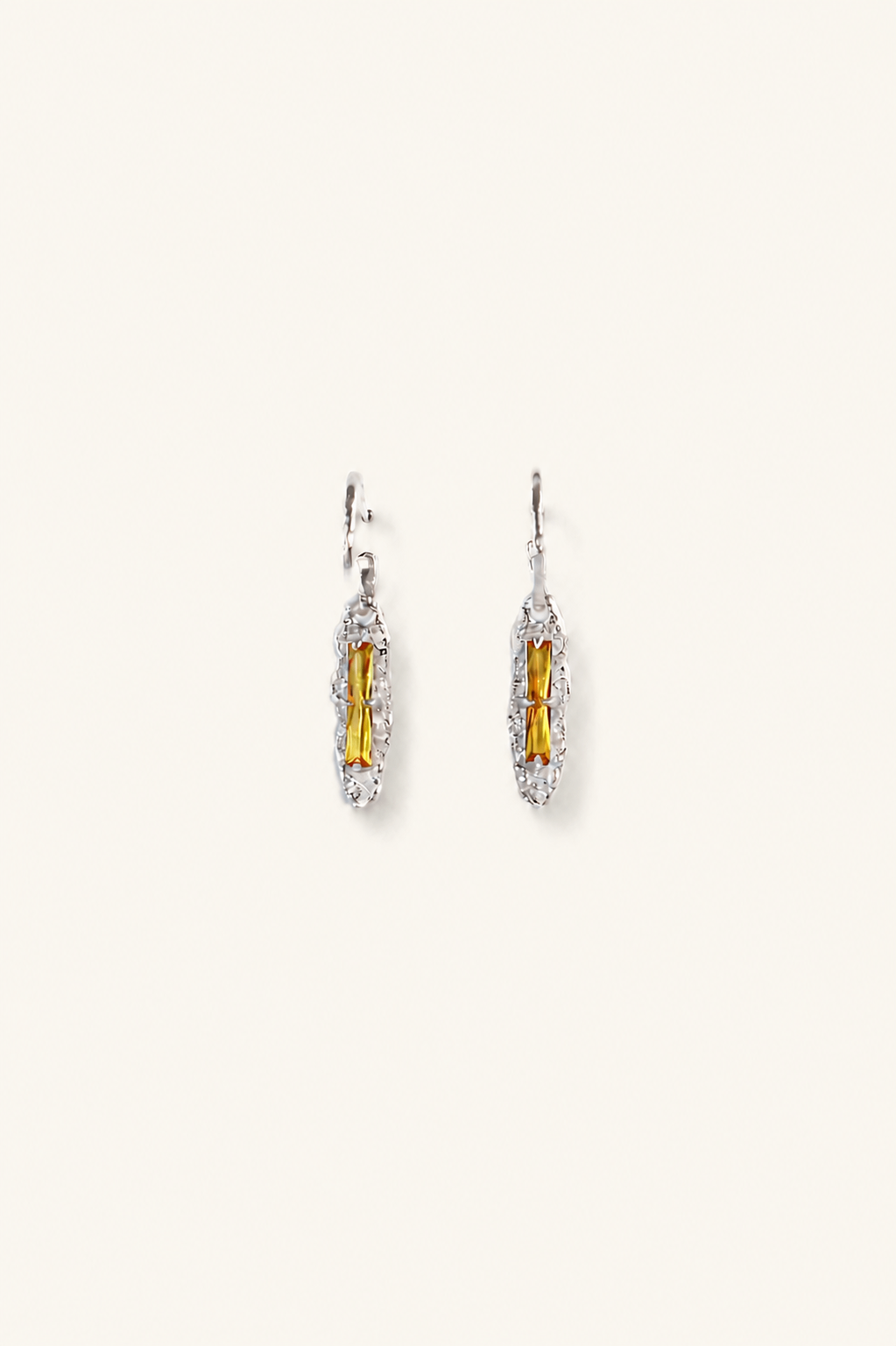 Nadia Vintage Yellow Citrine CZ Silver Long Drop Earrings