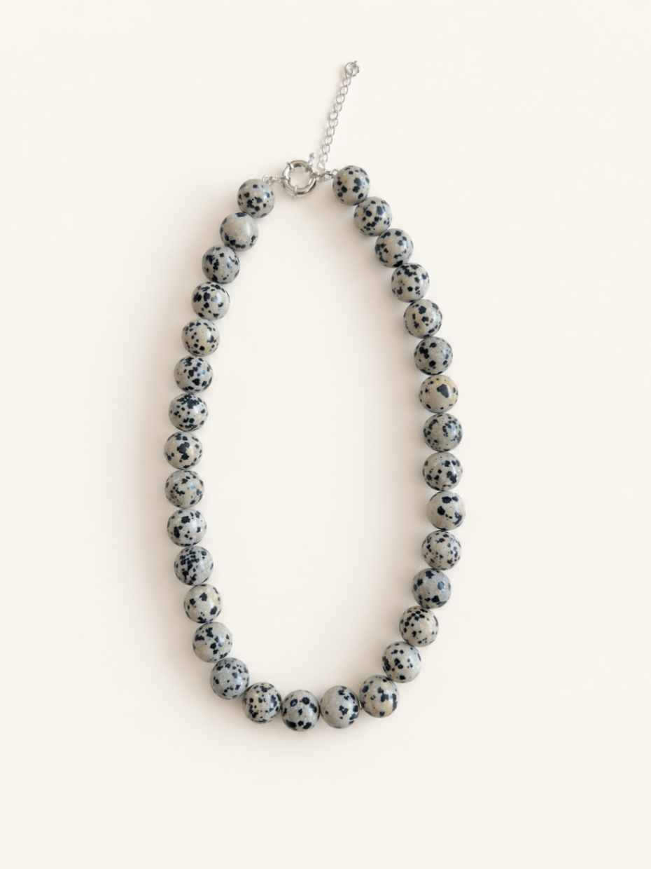 Silas Dalmatian Stone Big Bead Necklace 
