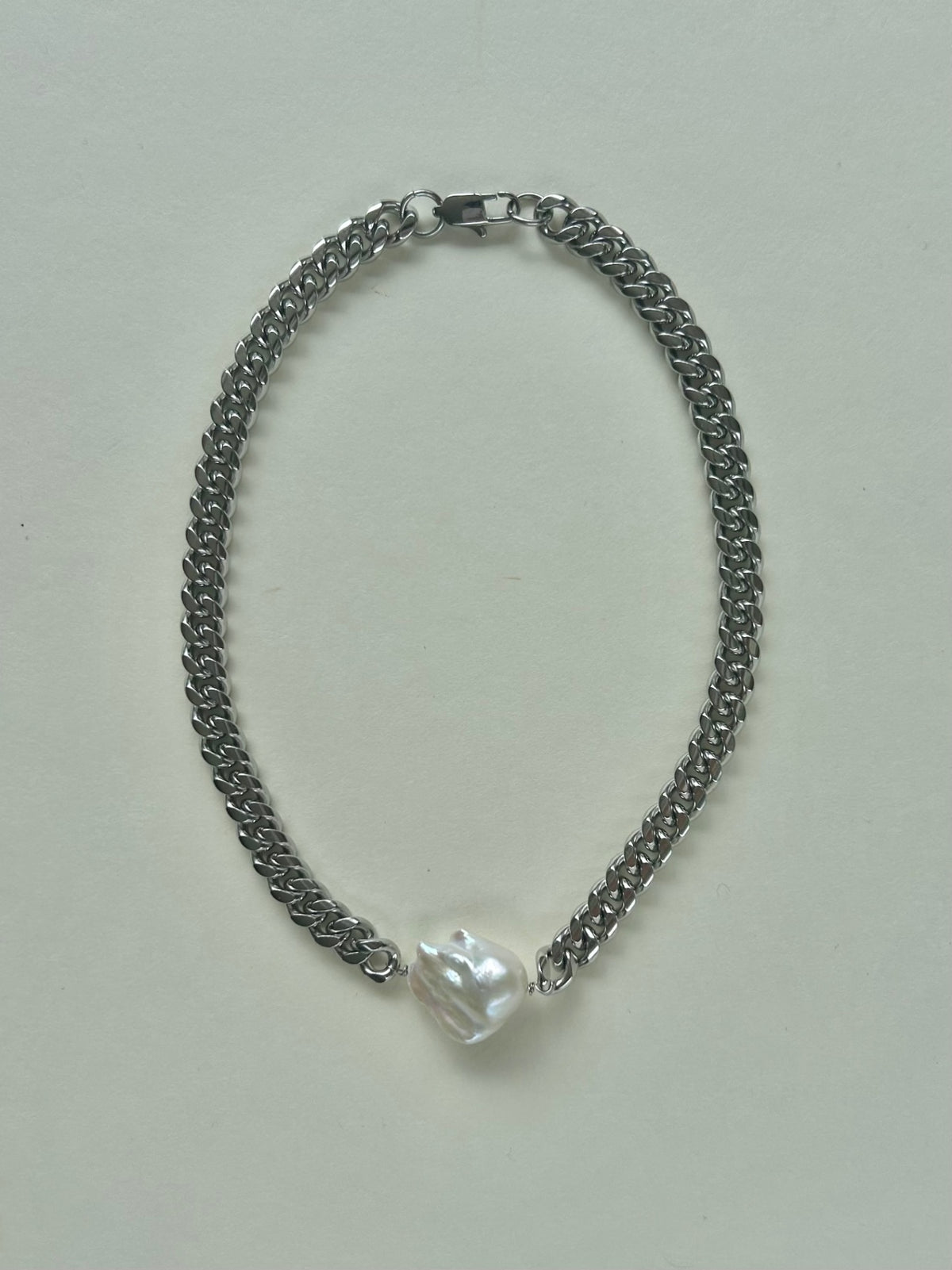 Ena Freshwater Pearl Chunky Stainless Steel Chain Necklace