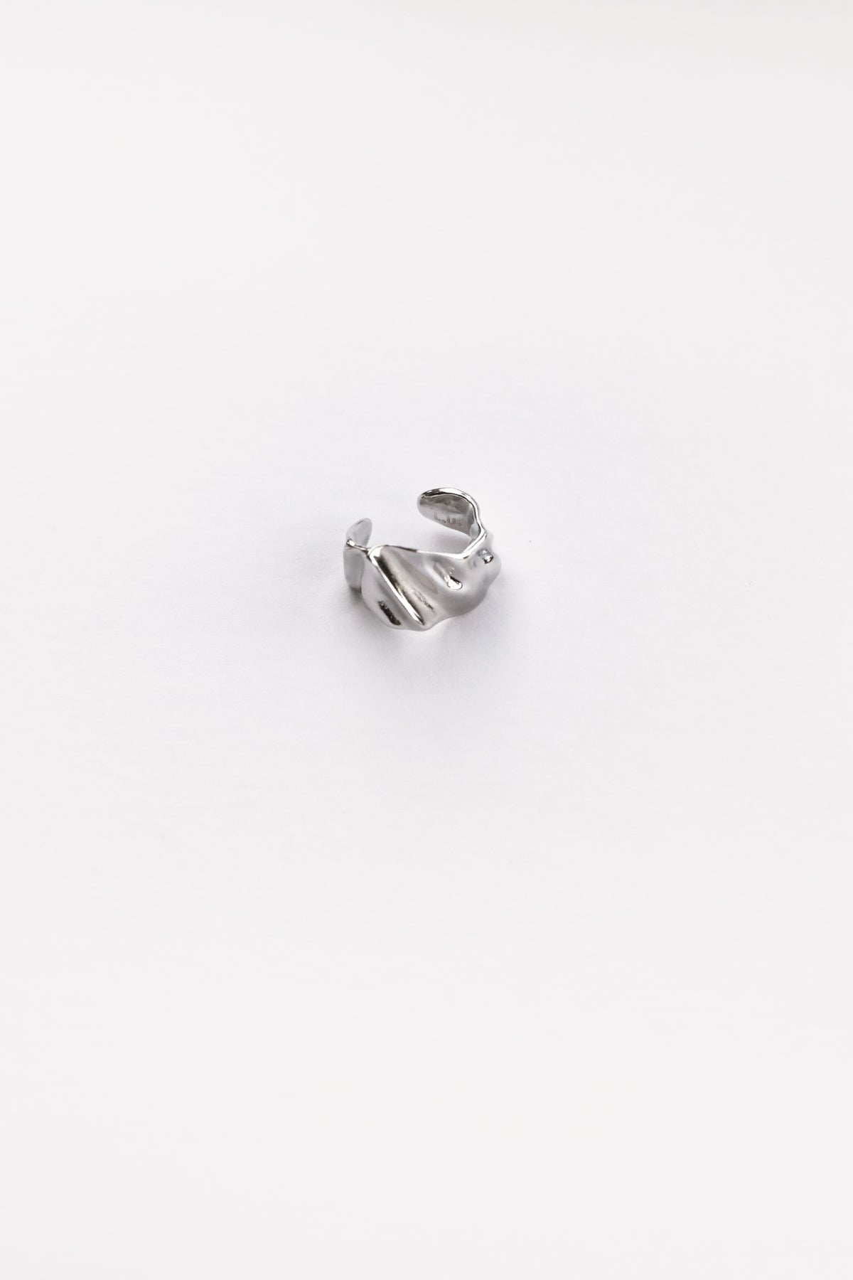 Pia Textured Organic Shape Ear Cuff - Silver