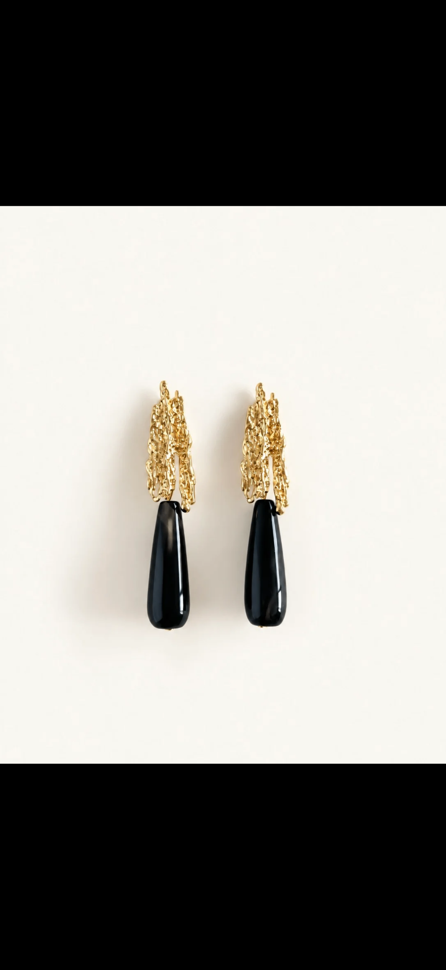 Vera Gold Black Onyx Teardrop Earring 