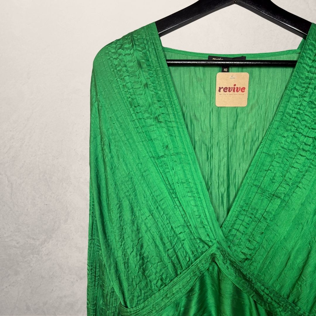 Maje groene gerimpelde jurk met lange mouwen L