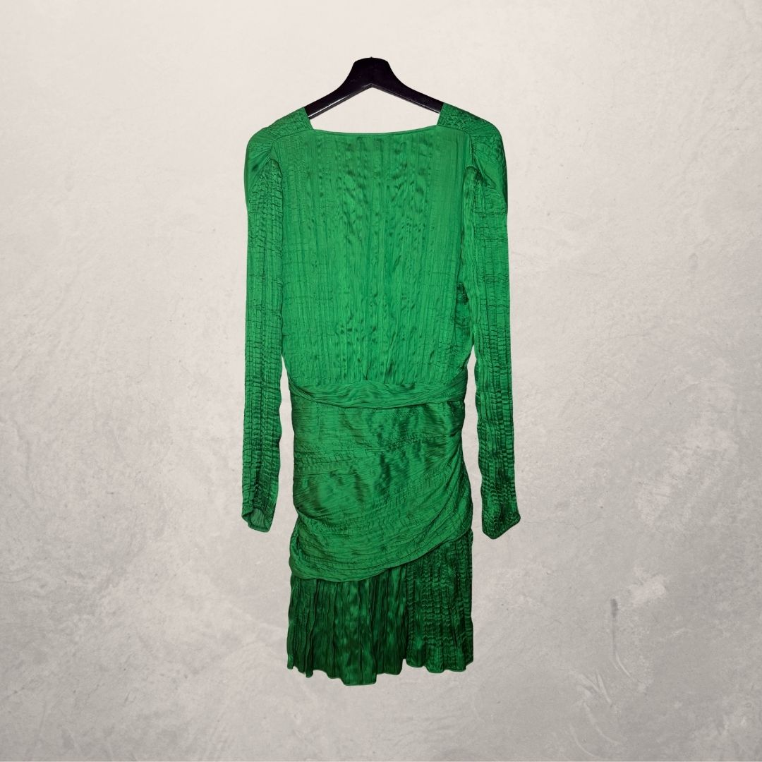 Maje groene gerimpelde jurk met lange mouwen L