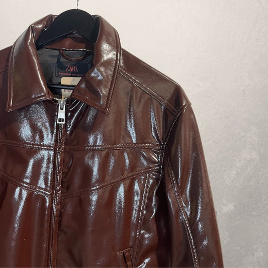 Zara kastanjebruine leren herenshacket S