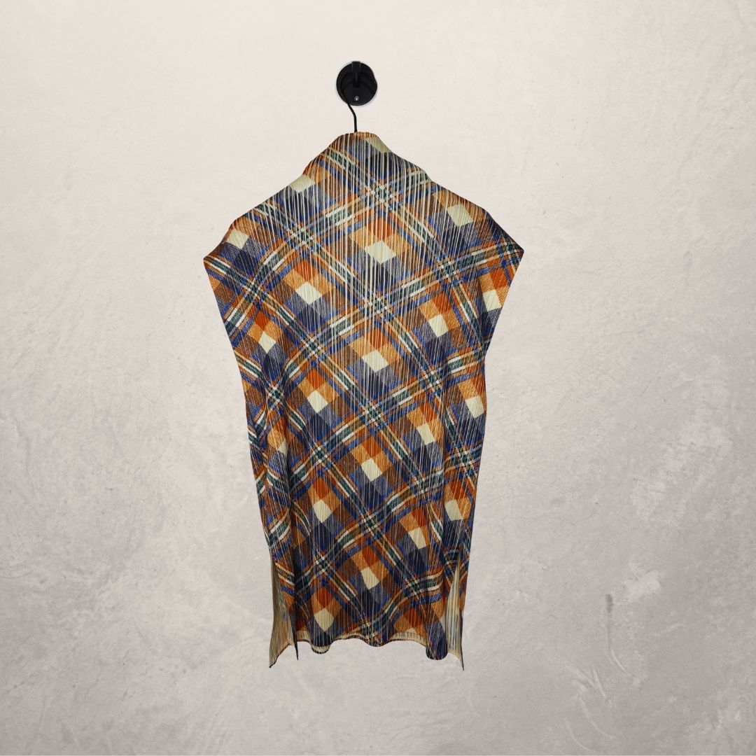 Issey Miyake Pleats Please oranje multi-strepen top met korte mouwen S