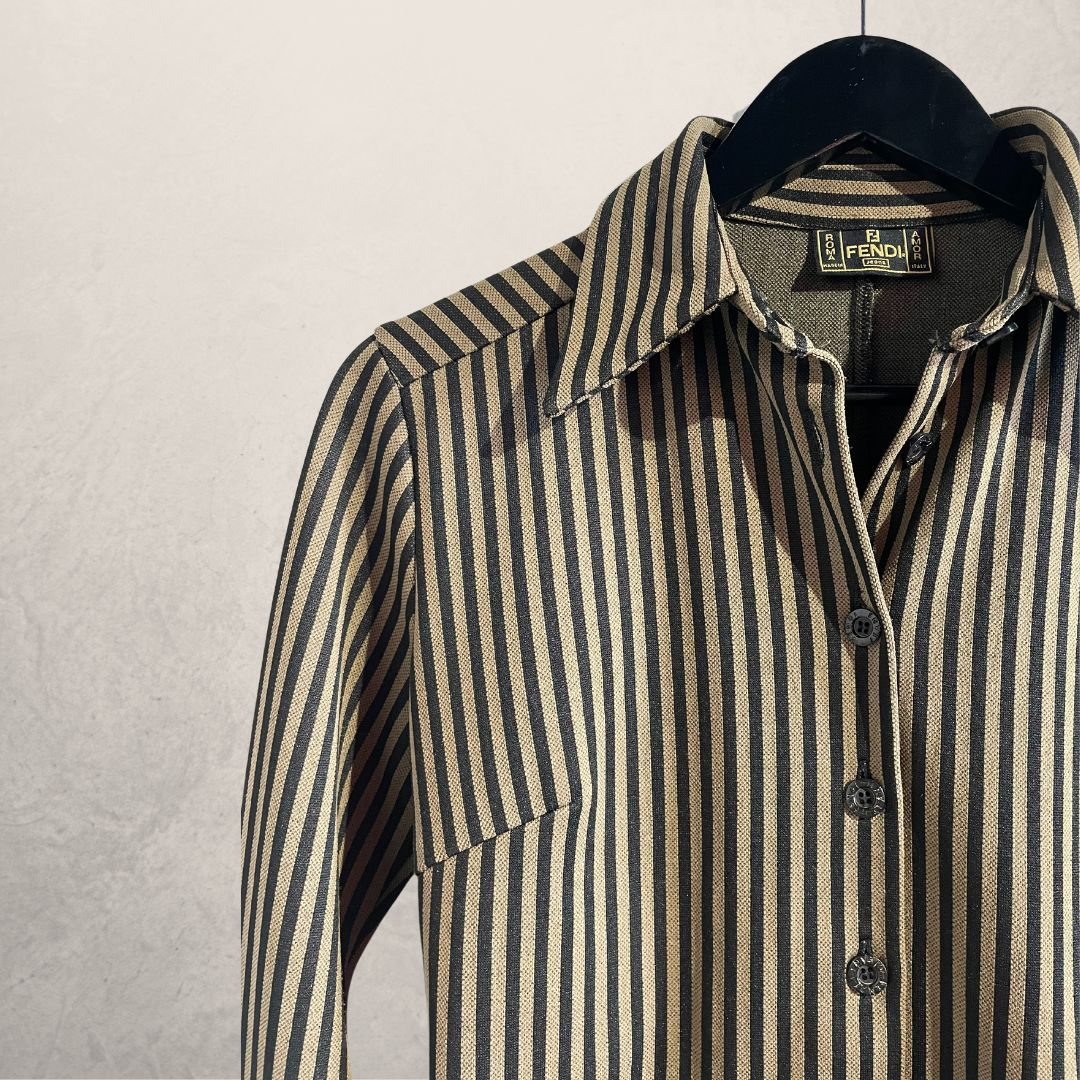 VINTAGE Fendi fitted brown stripe shirt S