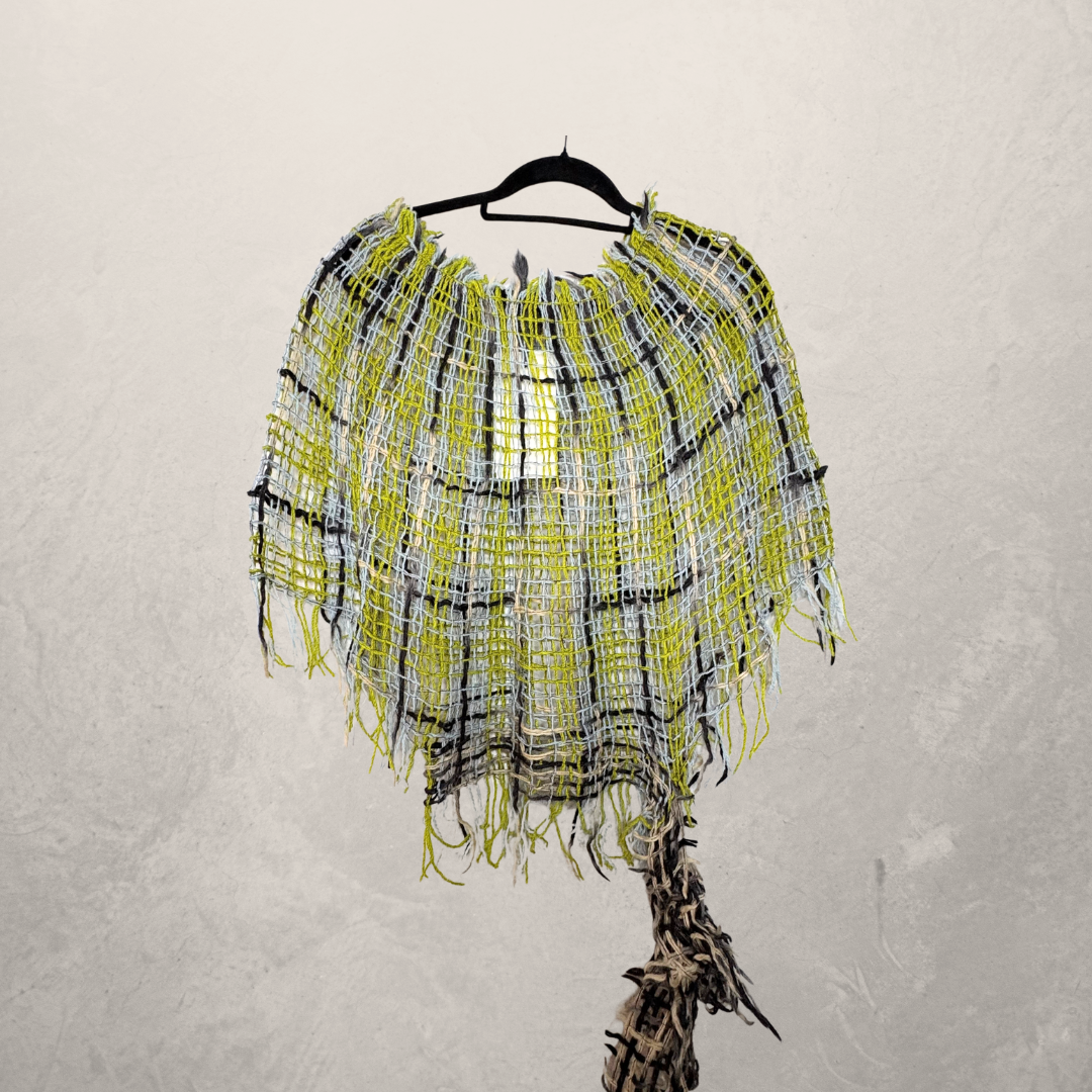 Green/black woven tie poncho OS- by AcidAcetico