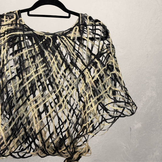 Green/black woven tie poncho OS- by AcidAcetico