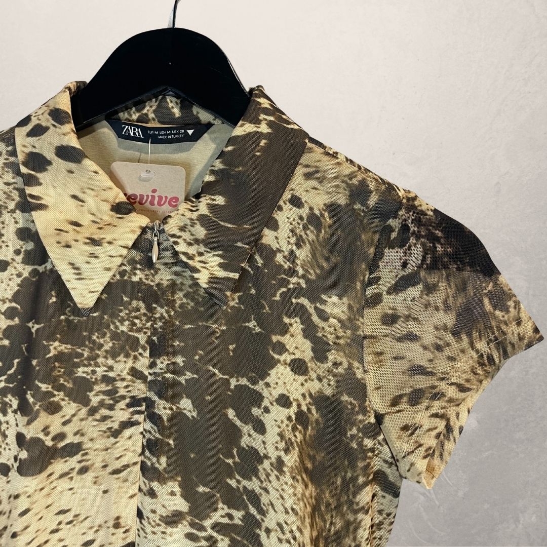 Zara beige brown splatter paint bodysuit M