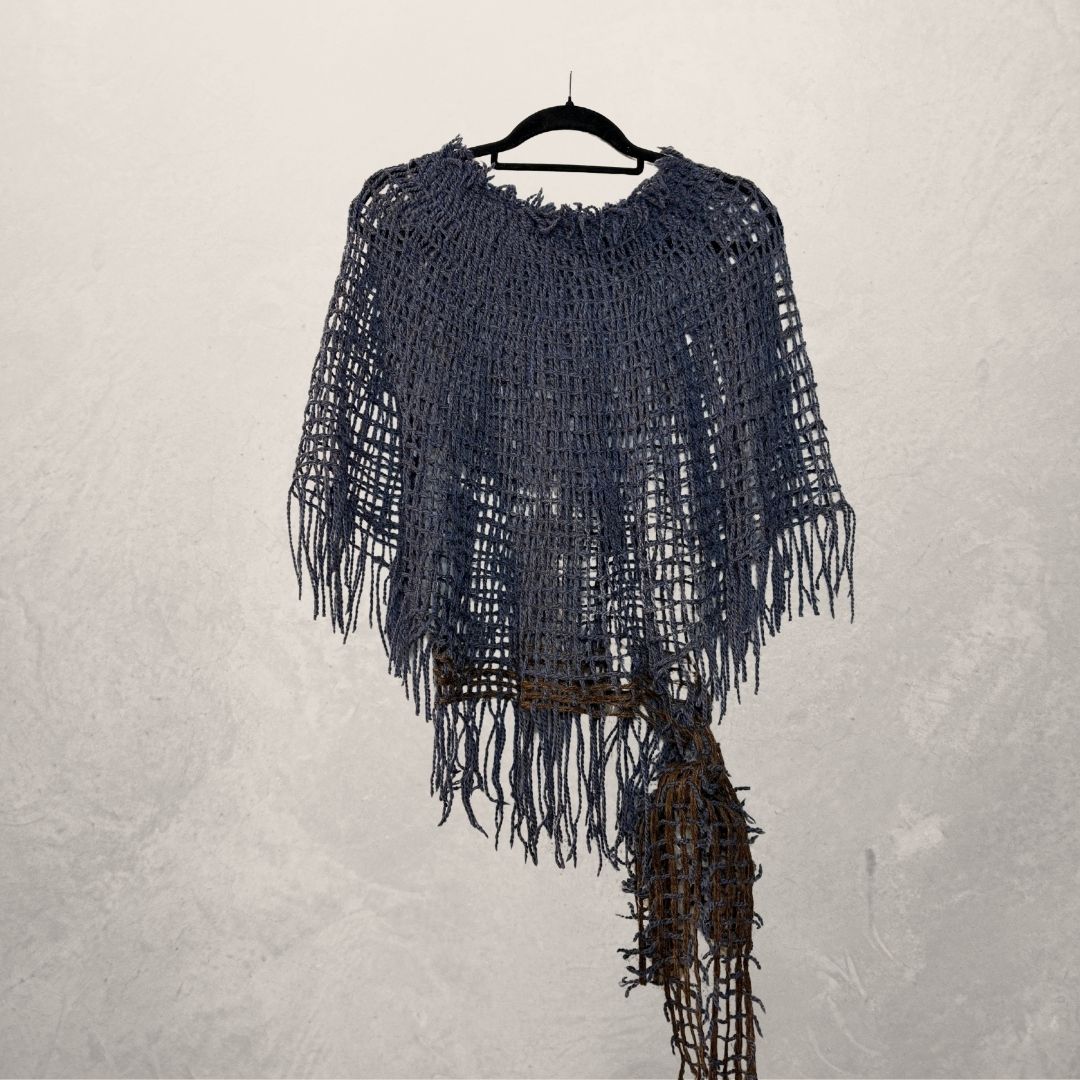 Dark purple/brown woven tie poncho OS - by AcidAcetico