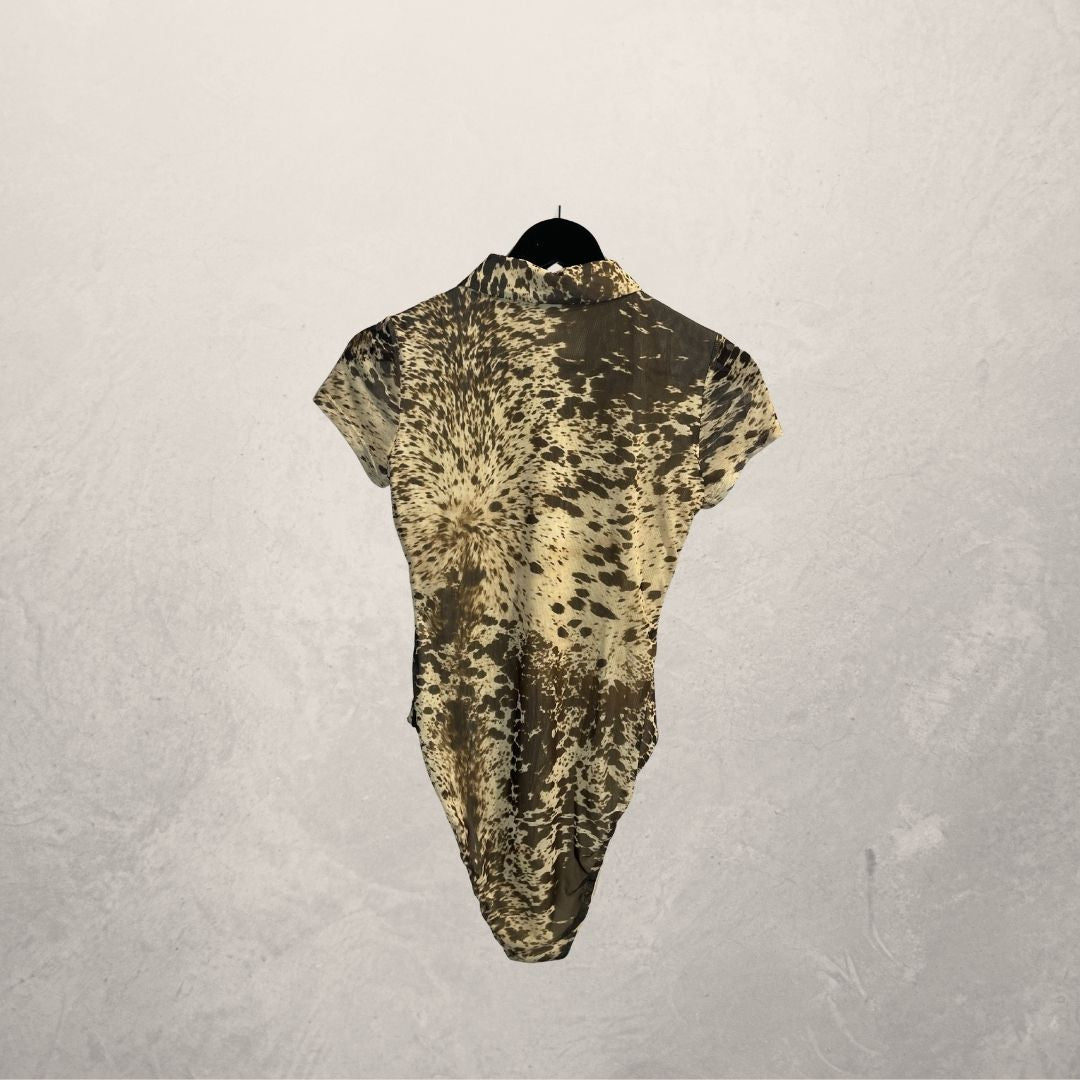 Zara beige brown splatter paint bodysuit M
