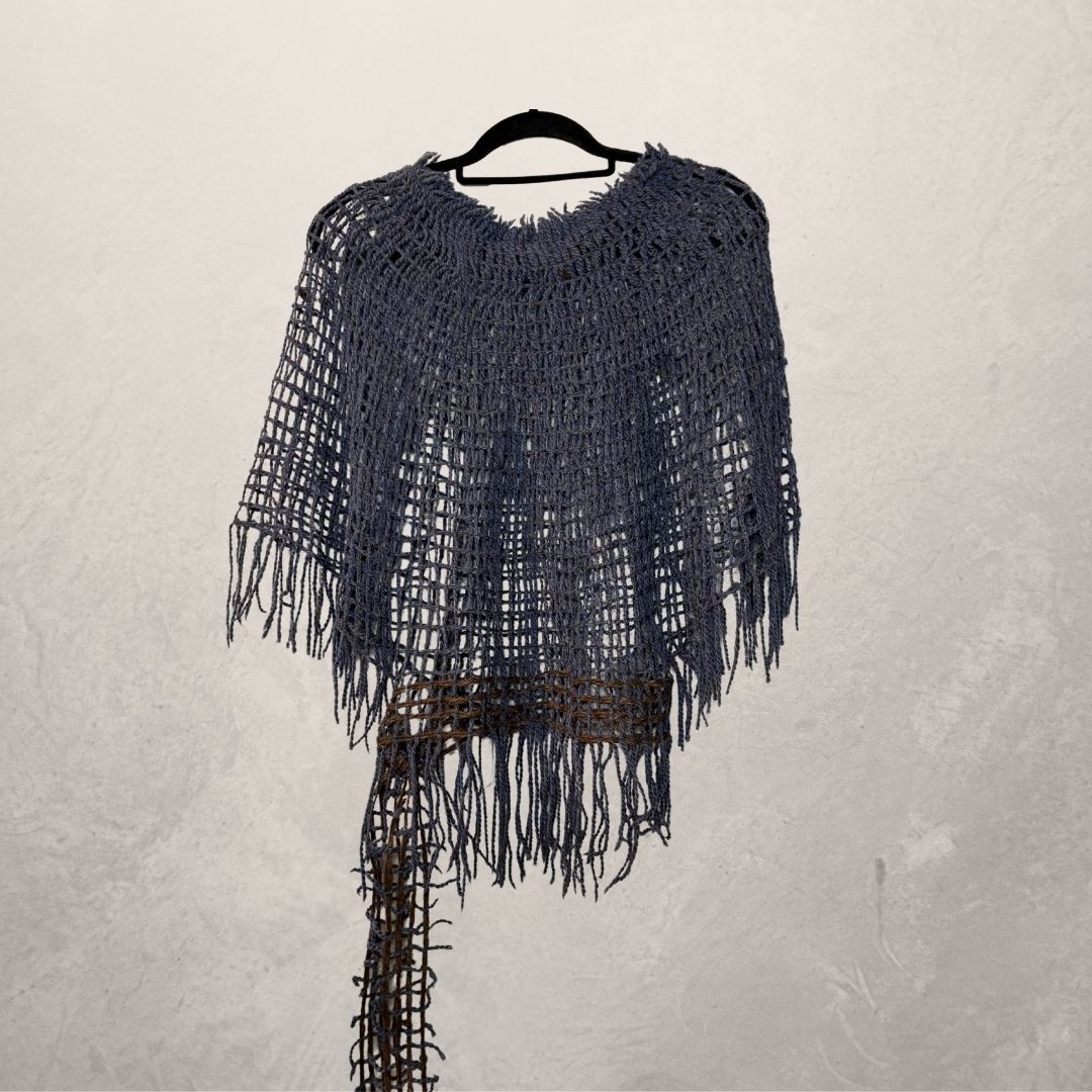 Dark purple/brown woven tie poncho OS - by AcidAcetico