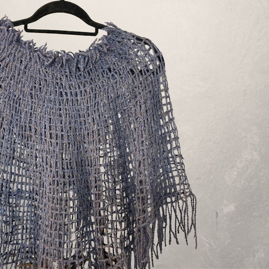 Dark purple/brown woven tie poncho OS - by AcidAcetico