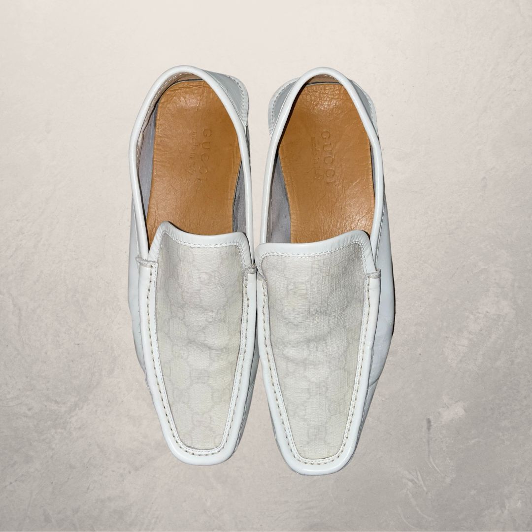 Vintage Gucci white monogram loafers 42