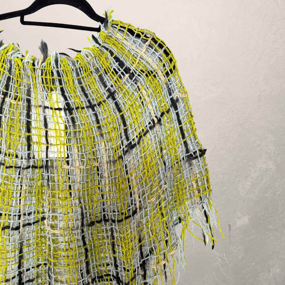 Green/black woven tie poncho OS- by AcidAcetico