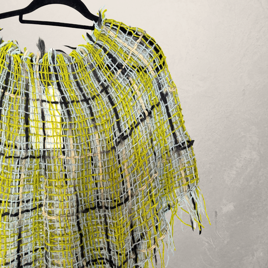 Green/black woven tie poncho OS- by AcidAcetico