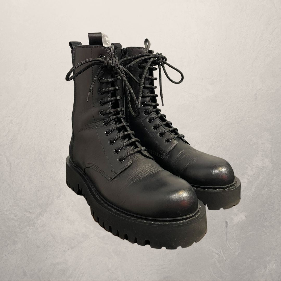 Valentino black leather combat boots 40