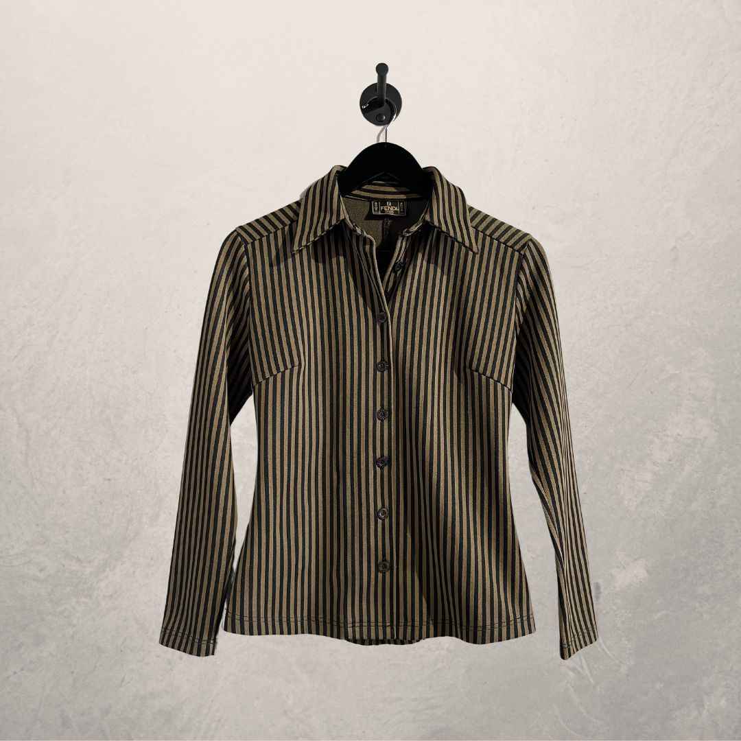 VINTAGE Fendi fitted brown stripe shirt S