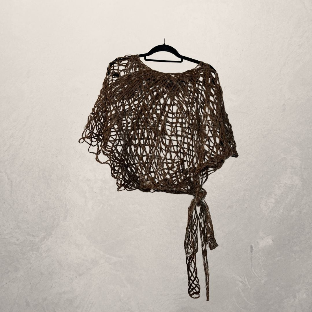 Brown woven tie poncho OS - by AcidAcetico