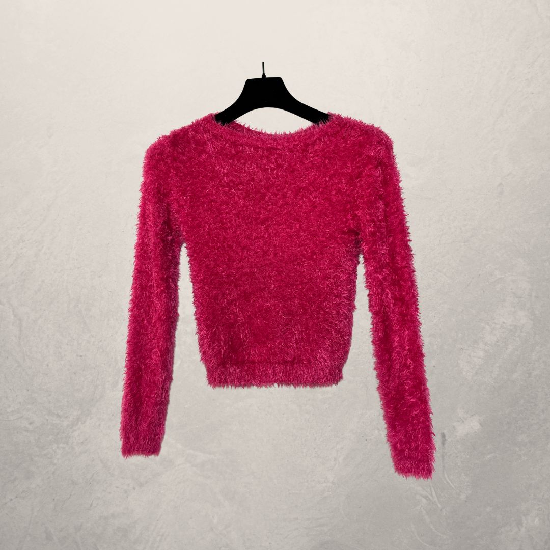 Vintage roze pluizige trui S/M