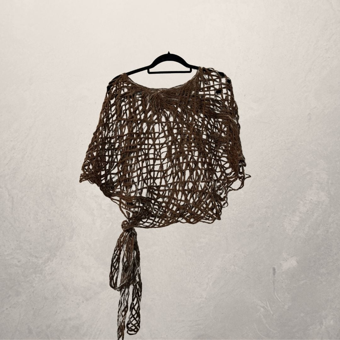 Brown woven tie poncho OS - by AcidAcetico