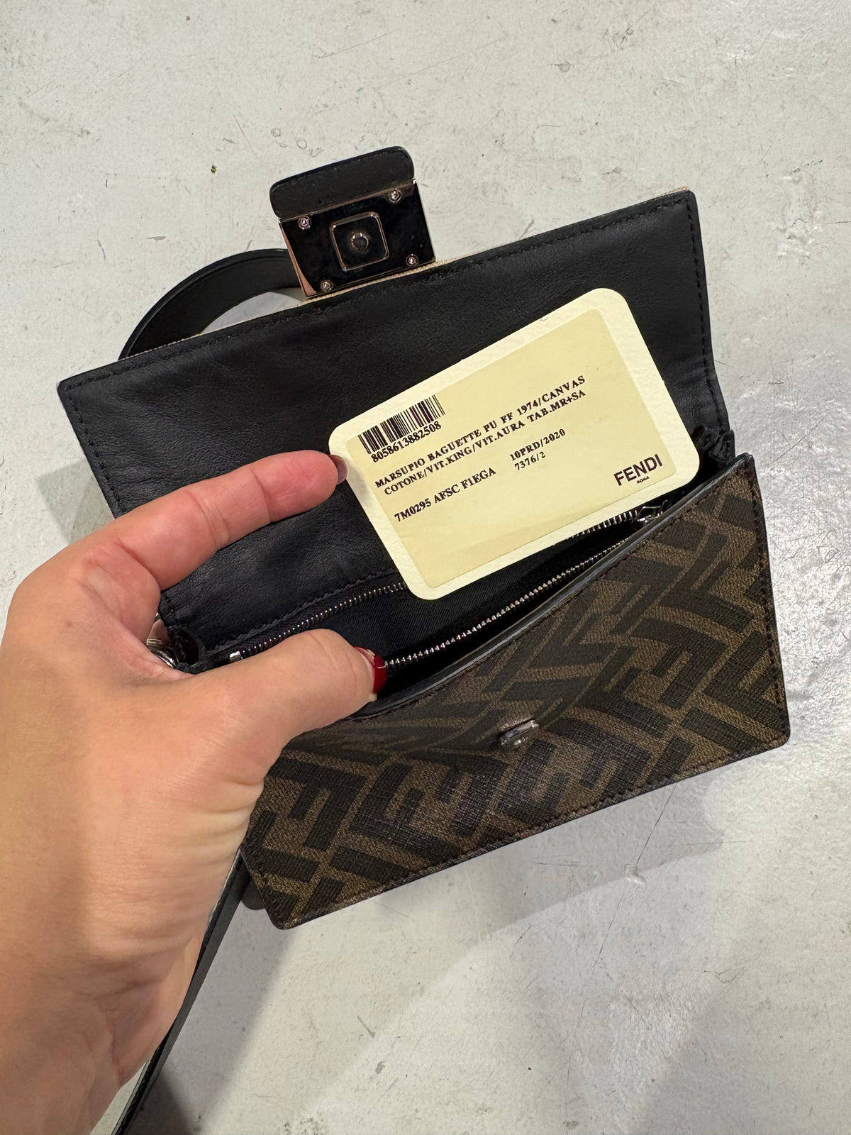 Fendi Brown/Beige Jacquard Vitello Grace Pequin 1974 cross body bag