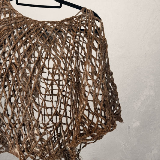 Brown woven tie poncho OS - by AcidAcetico