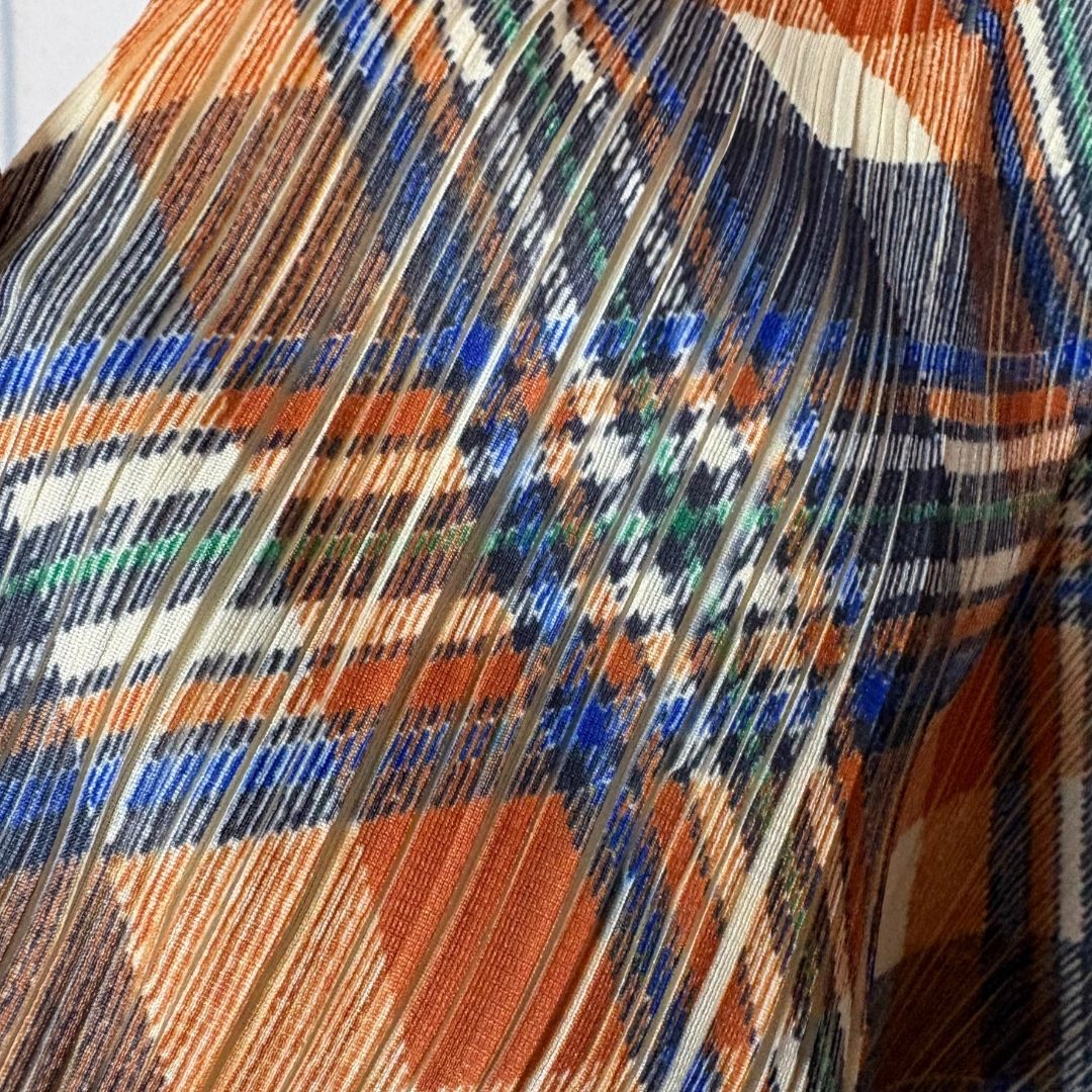 Issey Miyake Pleats Please oranje multi-strepen top met korte mouwen S