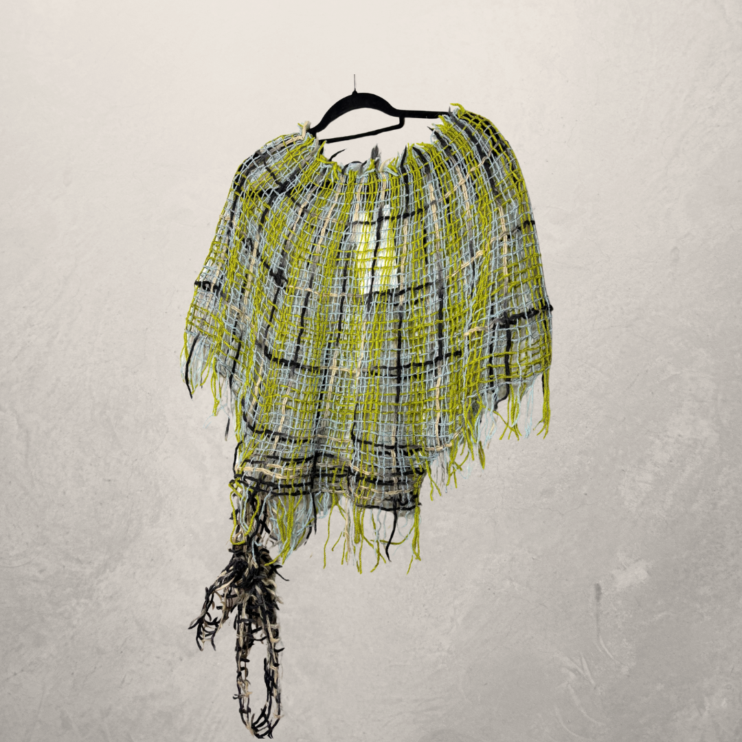 Green/black woven tie poncho OS- by AcidAcetico