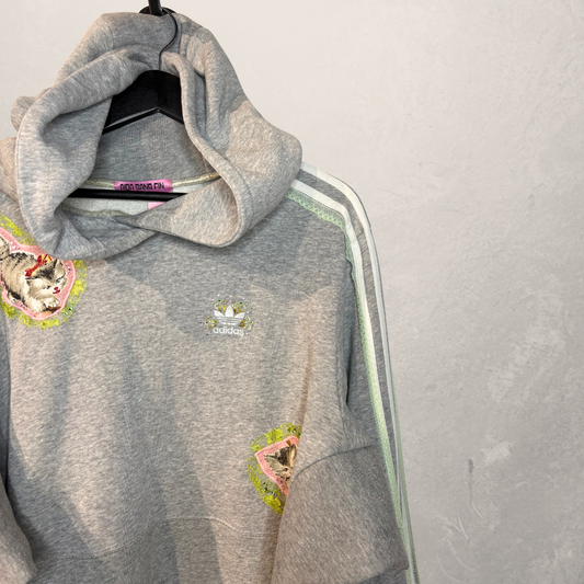 Upcycled Adidas Gray Ganni and Cats Oversized fit hoodie M- by	Aida Sans Fin