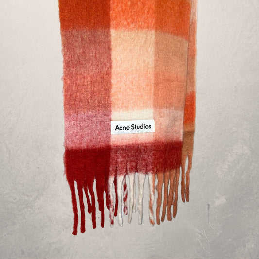 Acne Studios oranje geruite sjaal van kasjmierwolmix 220 x 50 cm