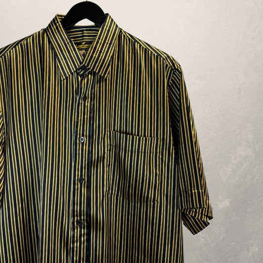 Vintage zwart goud gestreept overhemd met korte mouwen M