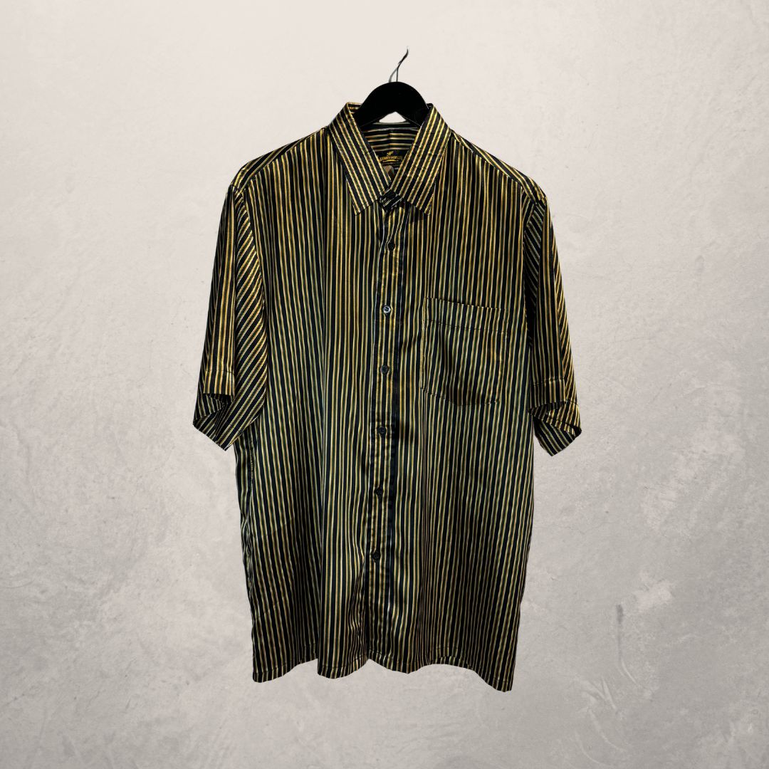 Vintage zwart goud gestreept overhemd met korte mouwen M