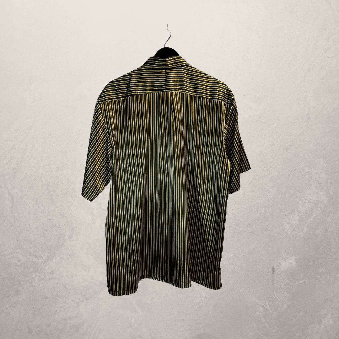 Vintage zwart goud gestreept overhemd met korte mouwen M